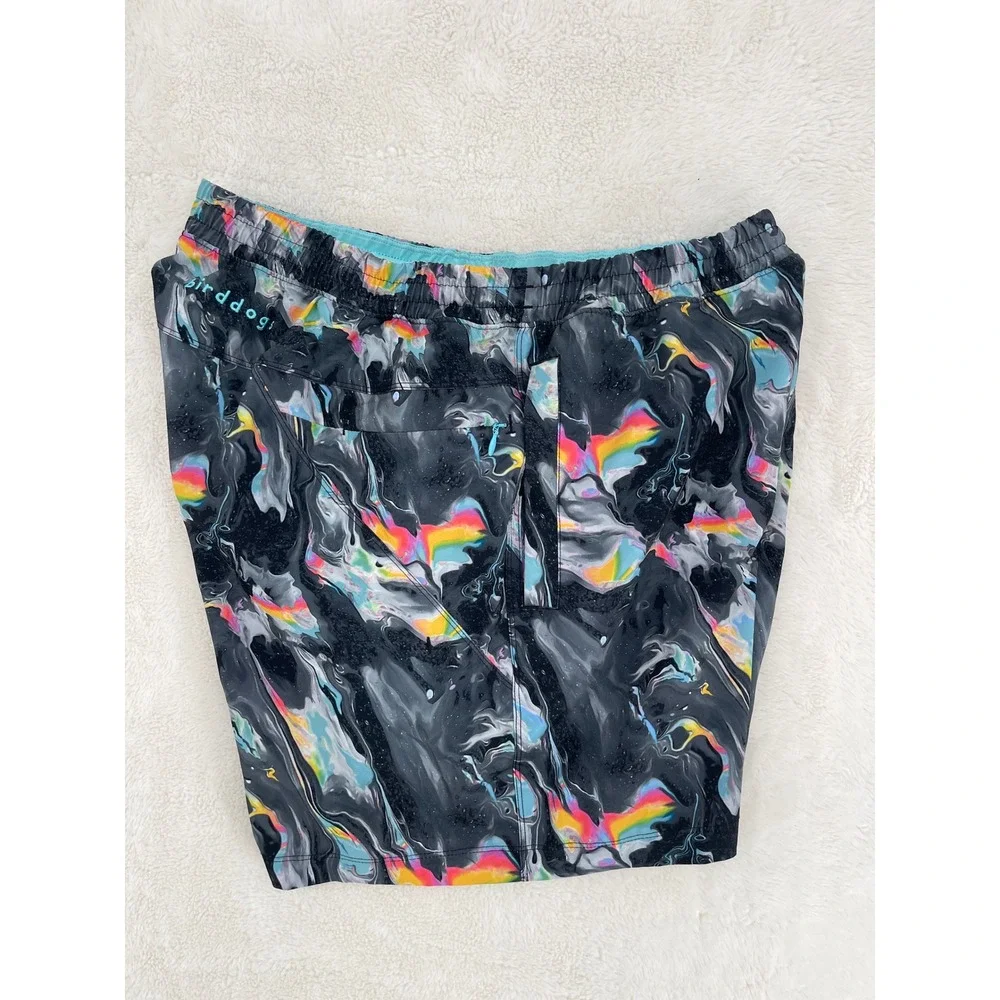Birddogs Boom Gym Shorts Mens XL Grey Rainbow Marble Psychedelic Lined 6 Inseam